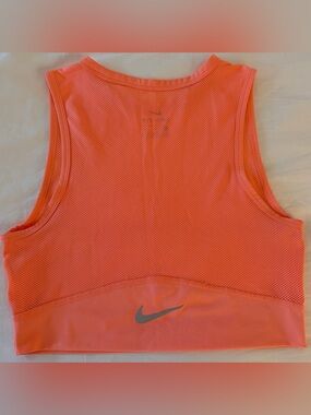 Nike Dri-FIT Cropped Mesh Training Tank Top Orange Athletic Gym Crop Small